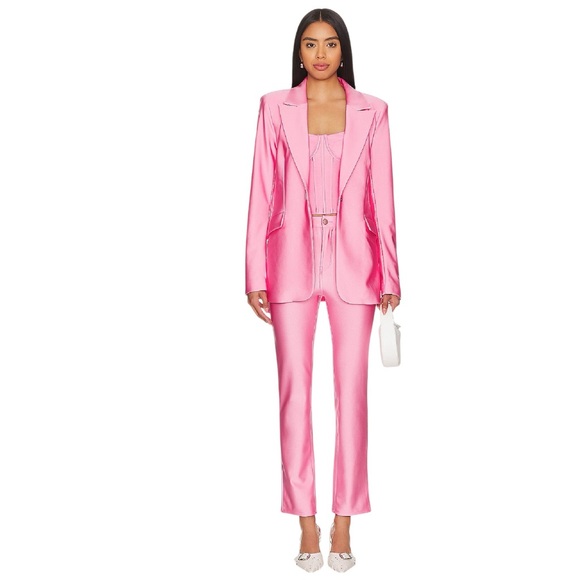 Good American Compression Shine Sorority Pink Straight Pants 28 NWT High Rise - Picture 5 of 10